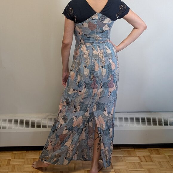Blue and Pastel Patterned Long Dress - Picture 3 of 7